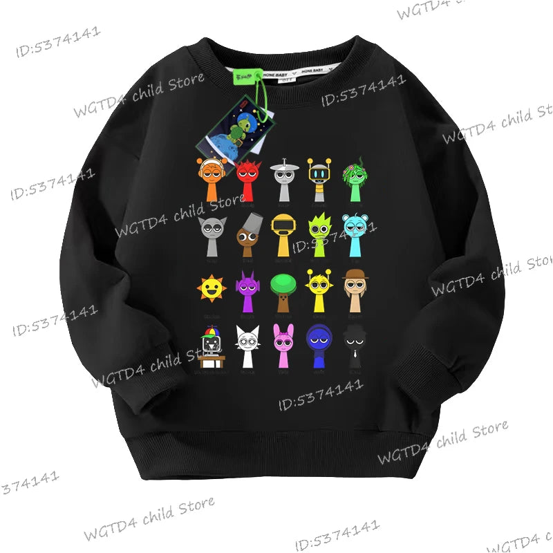 Fashion Boys Girls Cute Sprunki Sweatshirt Autumn Winter Funny Incredibox Game Figure Trend Long Sleeve Pullover Kids Sportswear