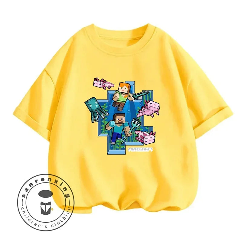 Minecraft New Summer Kids Clothes For Children Kawaii Cartoon Printed Baby Tops Cute Boys Girls Short Sleeves T-shirts