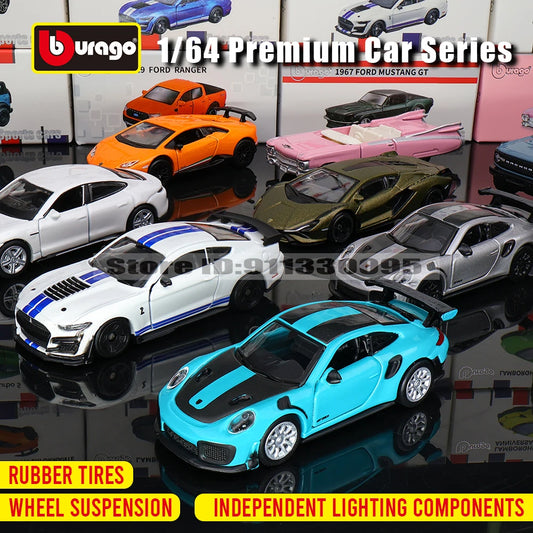 Bburago 1:64 Porsche 911 GT2 RS LAMBORGHINI sian fkp 37 Mustang GT500 Car Model Collection Kids Xmas Gift Toys for Boys Ferrari