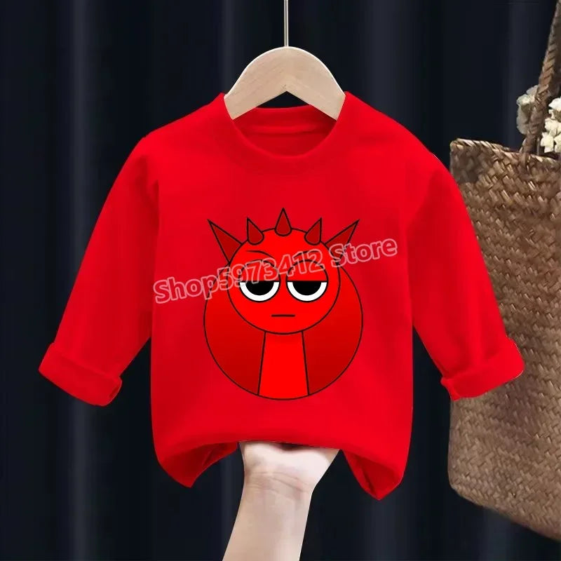 Sprunki Children T-shirt Incredibox Cotton Tees Spring Long Sleeve Base Coat Leisure Wear Bos Girl Cute Cartoon Top Kids Clothes