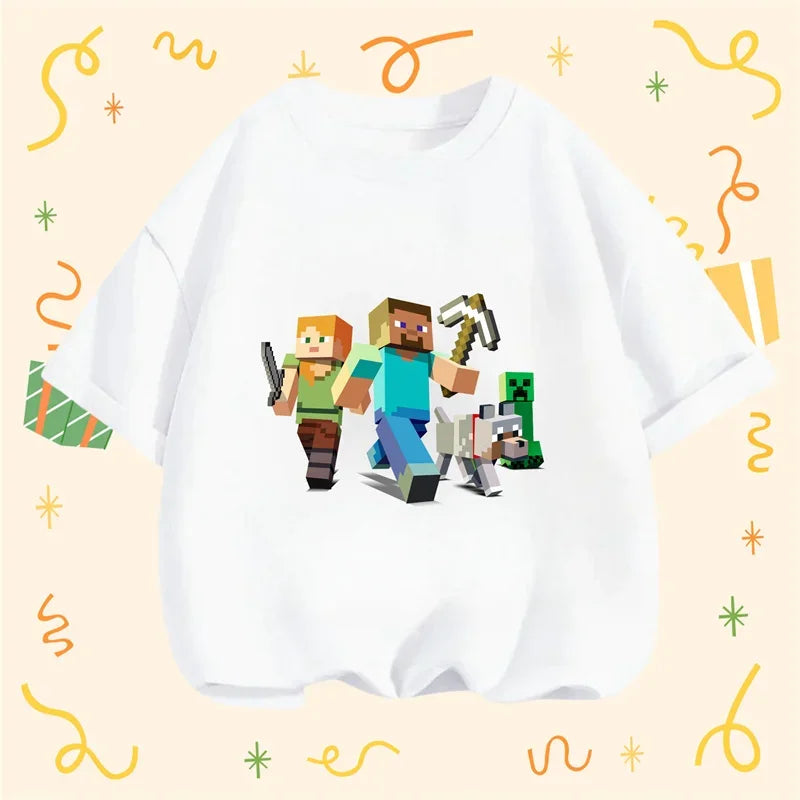 Minecraft T-shirt Summer Children Clothes Kids Tops Toddler Round Neck Short-sleeved Cartoon Shirt Top