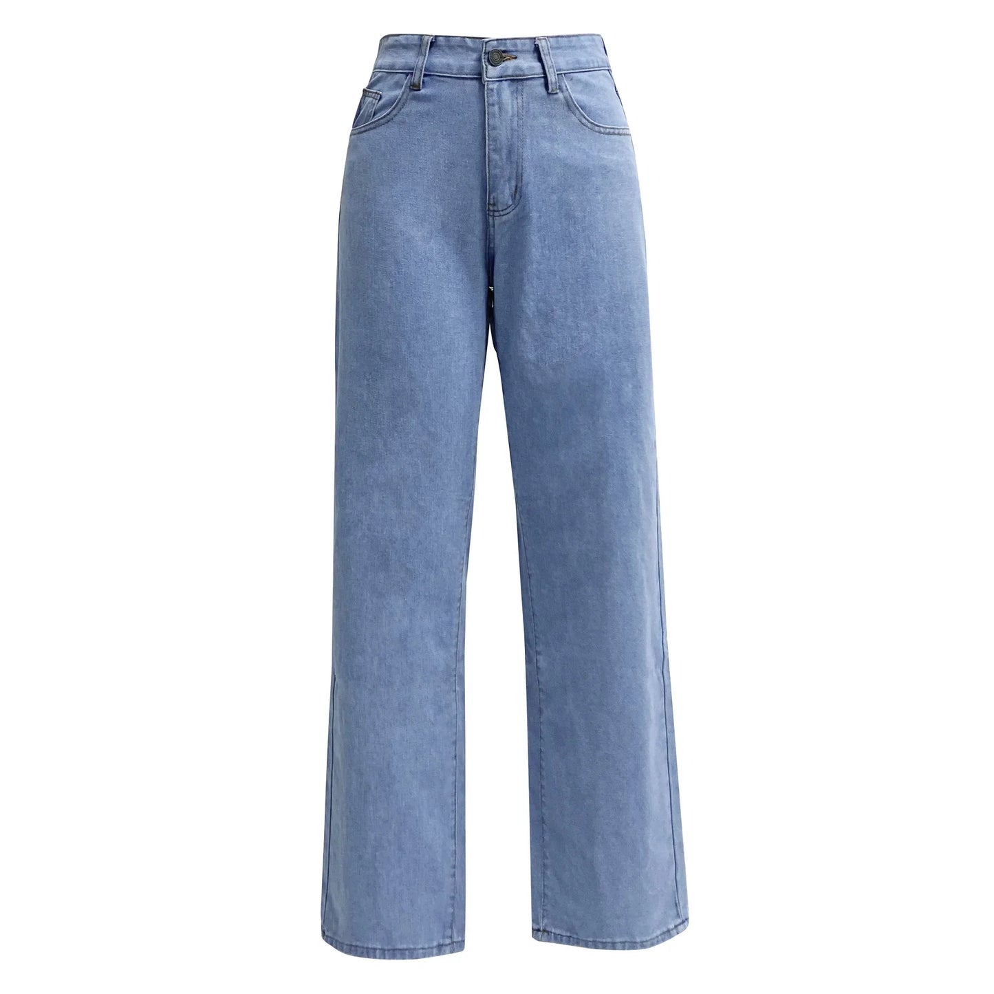 Women Jeans Straight Pants Denim Washing High Waist Loose Fit Pockets Basics Ankle Length Pants Solid Color Slight Strech