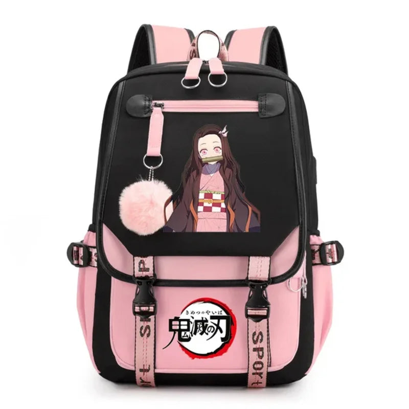 Novelty Anime Demon Slayer Nezuko Canvas Backpacks Teenage Girls Large School Bag Children Casual Bookbags Fashion Women Bagpack