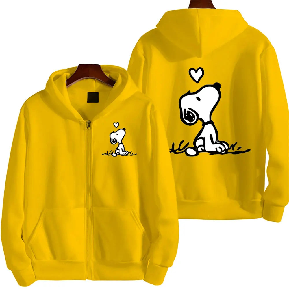 Snoopy Women Zip Up Hoodie Cartoon Anime Spring Autumn Men Oversized Sweatshirt 2024 New Fashion Khaki Couple Jackets Coats