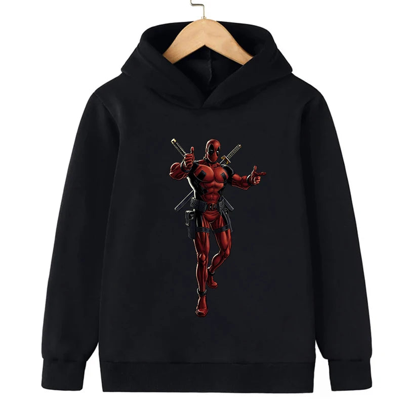 New Kids Spring Autumn Deadpool Hoodies Fashion Cartoon Printing Baby Boys Clothes Boys Casual Tops Sweatshirts 2-14Years Old