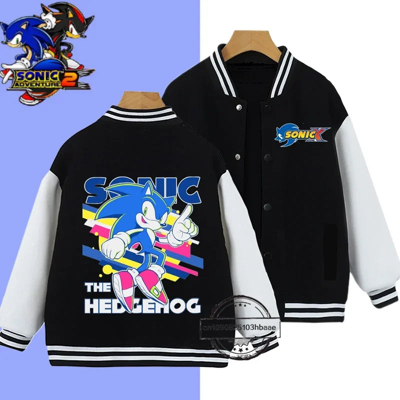 2024 Fashion Boys Nintendo Series Baseball uniform Sonic 1-14 year old girls Coat Cartoon Print Spring and Autumn Jacket