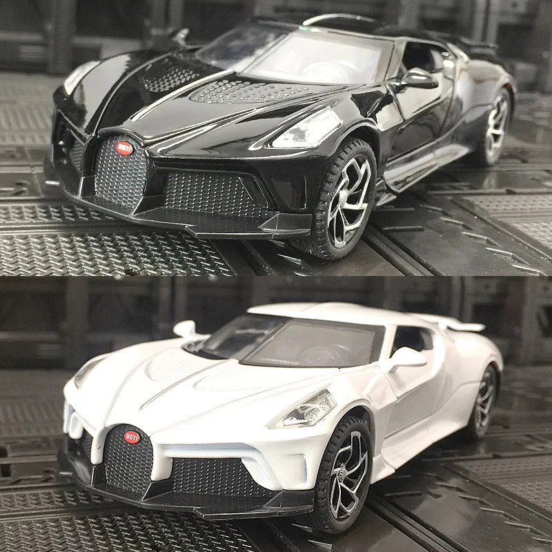 1:32 Bugatti La Voiture Noire Sports Car Alloy Diecast Simulation Metal Model Sound & Light Pull Back Toy Collection Kids Toys