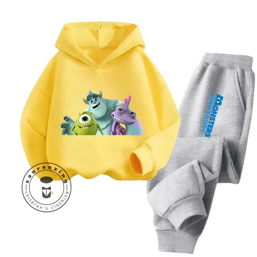 Casual Coziness Long Sleeve Sets That Are Loose Elastic and Perfectly Comfortable for Boys Girls Monsters Inc Cartoon Hoodie Set