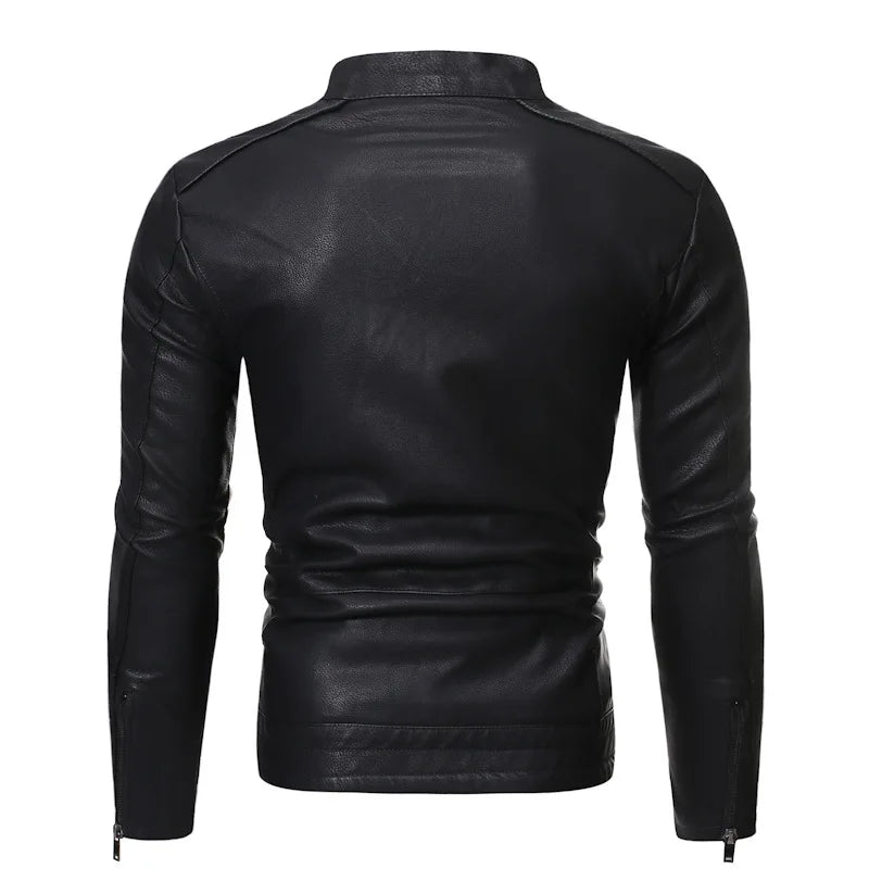 New Men's Motorcycle Jacket Autumn and Winter Stand Collar Windproof Versatile Men's Washed PU Leather Jacket Men Clothing