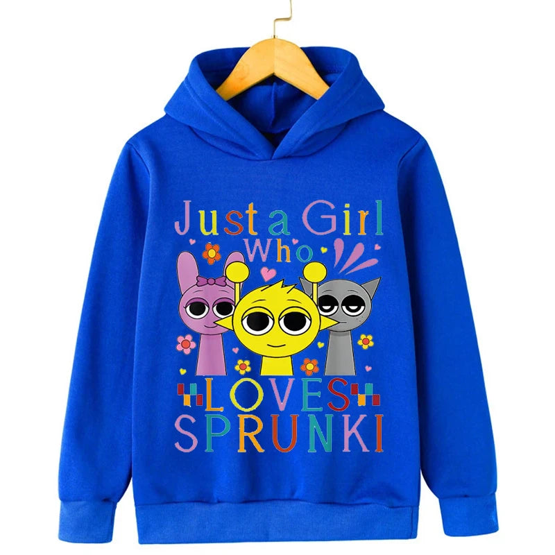 Just a Girl Who Loves Sprunki Graphic Girls Hoodies Incredibox Game Sweatshirt Children's Long Sleeve Tracksuits Boys Casual Top