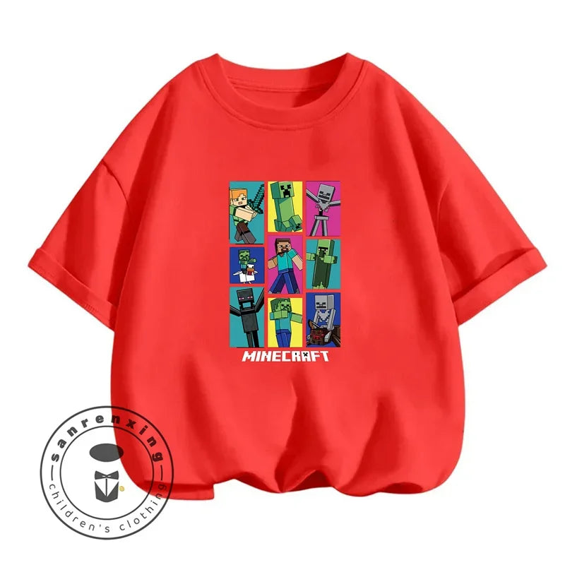 Minecraft Cartoon Printed Kids Summer Boy Girl T-shirt Solid Cotton Breathable Teenager Short Children TShirt For 3-10T Top