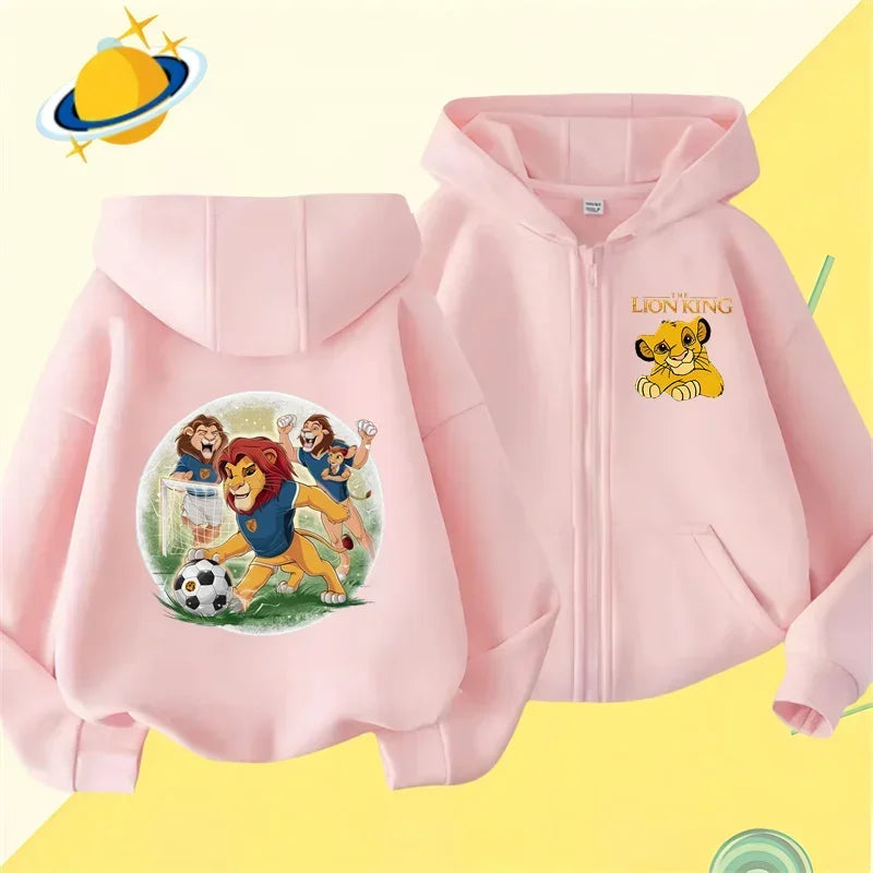 Lion King Kids zipper hoodie Cartoon Print Disney Fall Winter long-sleeved sweatshirt Casual top Boys Girls clothing sweater