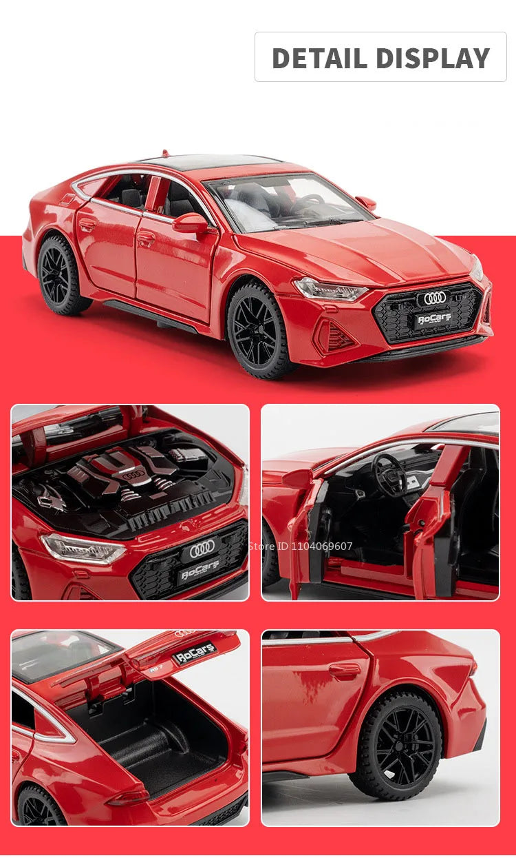 1:32 Audi RS7 Sportback Model Toy Cars Alloy Diecast 6 Doors Opened with Pull Back Rubber Tires Ornament Vehicle Toys Gifts