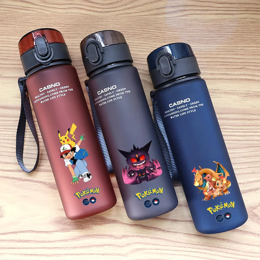 560ml Pokemon Pikachu Charizard Mew Water Bottle Portable Outdoor Sport Large Capacity Blue Gray Red Green Plastic Drinking Cup