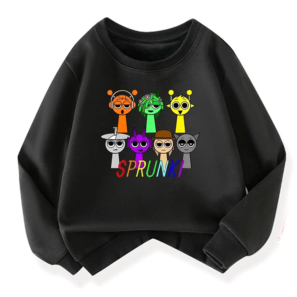 Sprunki Hoodie Fashion Kids Incredibox Hoodie Warm Sweatshirts Children's Winter Soft Clothing Cartoon Cotton Thick Hoodie