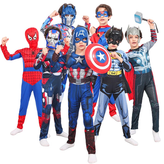 Superhelt Spider Man Captain America Iron Man Thor Hulk Cosplay Kostume Muscle Bodysuit Jumpsuit til børn Halloween Party