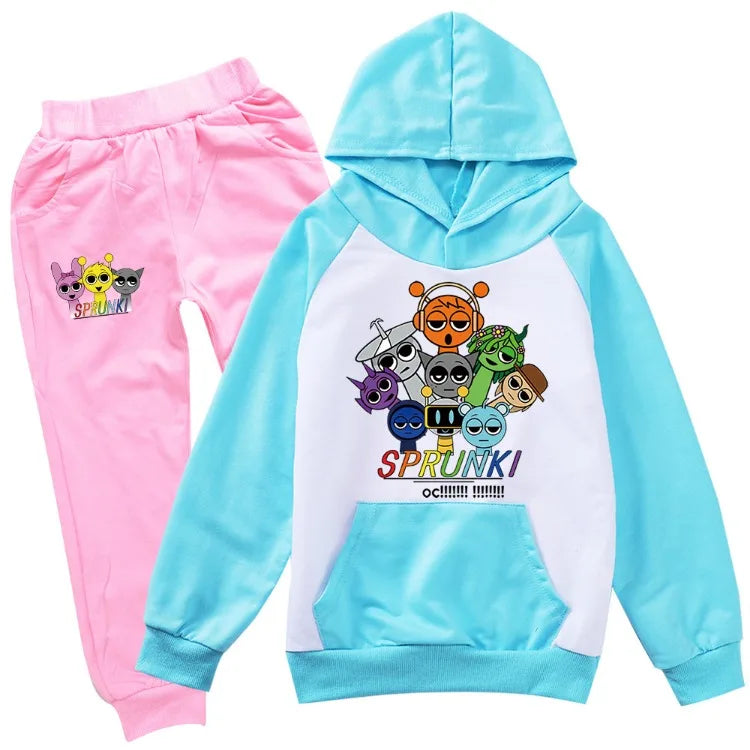 Sudadera Sprunki Clothes Set Kids Sprunky Incredibox Hoodie Boy Spring Fall Tracksuit Girls Hoody Sweatshirt Top Pants 2pcs Sets