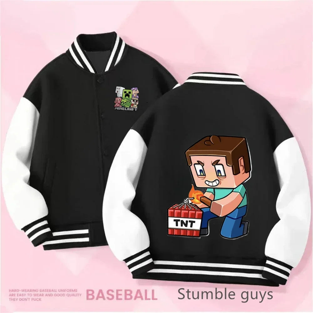 1-14 Year Old Birthday Gift Library Baseball Uniform Minecraft Cartoon Printed Boys and Girls Kawaii Fall and Winter Jacket