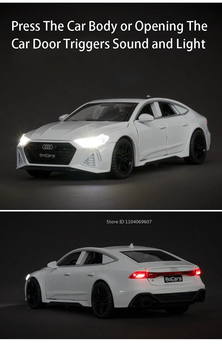 1:32 Audi RS7 Sportback Model Toy Cars Alloy Diecast 6 Doors Opened with Pull Back Rubber Tires Ornament Vehicle Toys Gifts