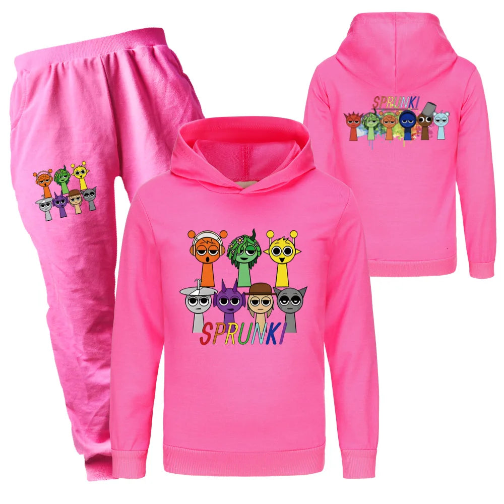 Sprunki Clothing Set Kids Game Incredibox Hoodies Jogger Pants Tracksuit Girls Hooded Tops Children Coat Baby Boys Streetwear