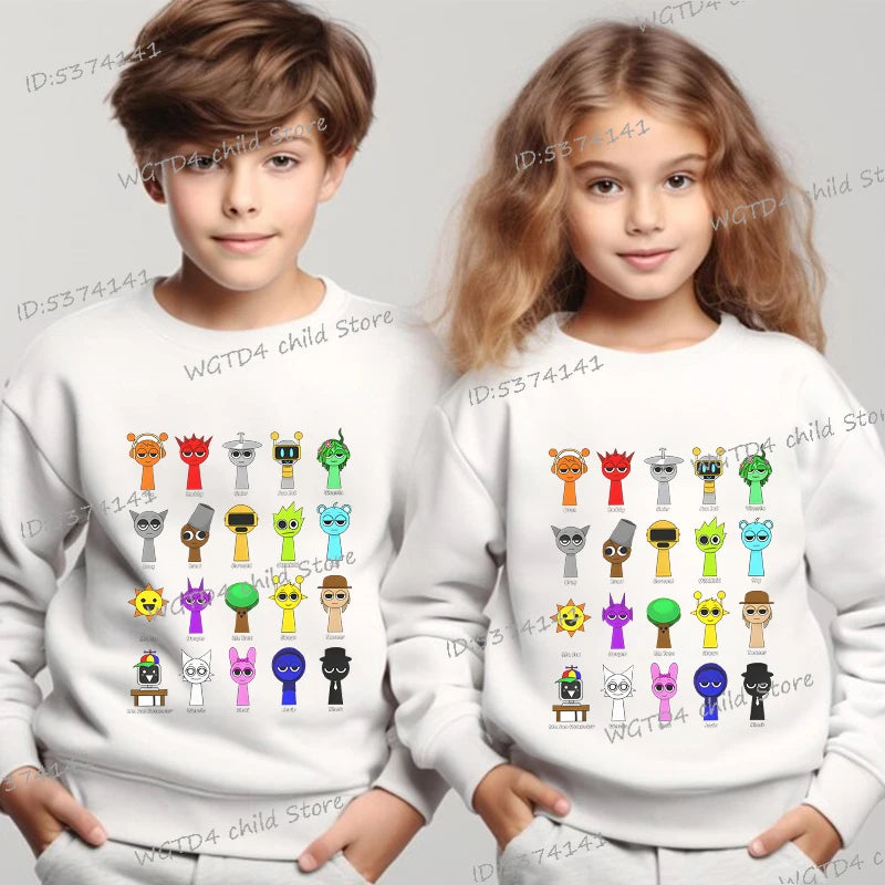 Fashion Boys Girls Cute Sprunki Sweatshirt Autumn Winter Funny Incredibox Game Figure Trend Long Sleeve Pullover Kids Sportswear