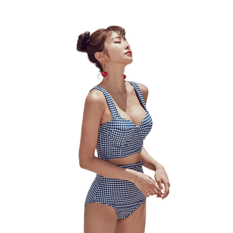 2023 Korean Vintage Plaid Feminine Bikini Set