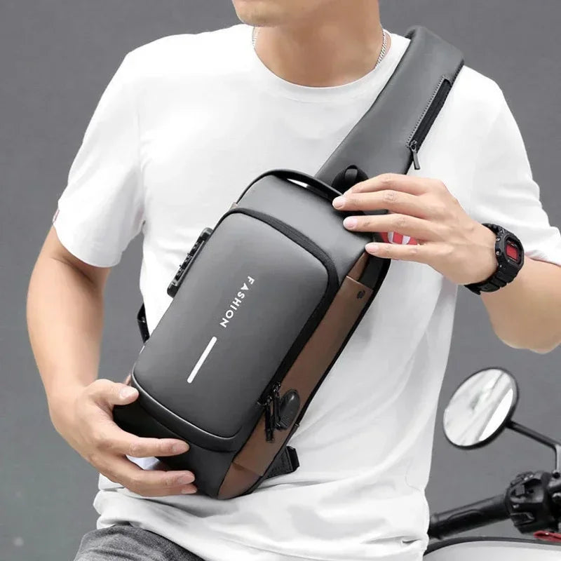 Men Anti Theft Chest Bag USB Charging Crossbody Sling Pack