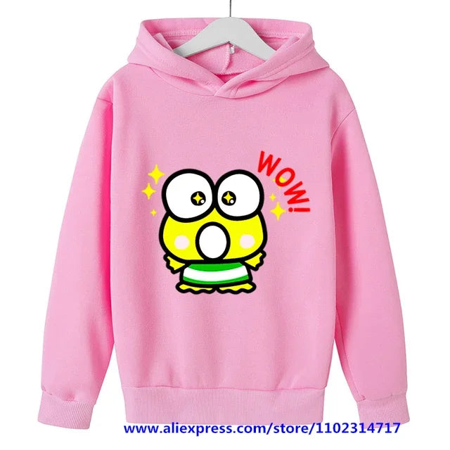 MINISO Kero Kero Keroppi Hoodie Kids Clothes Girls Clothing Sanrio Boys Sweatshirts Spring Boys Long Sleeves Cartoon Hooded