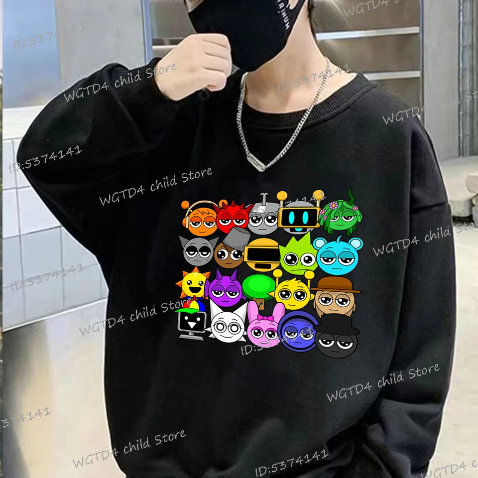 New Sprunki Sweatshirt Kids Funny Incredibox Game Y2K Sudadera Boys Girls Cartoon Sprunki Figure Print Anime Hoodless Pullover