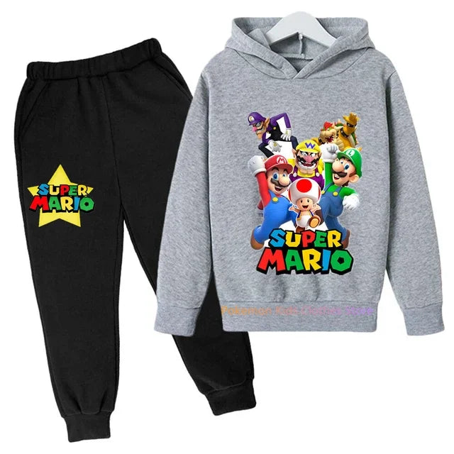 Baby Boys Clothes Super Mario Bros Hoodie Sets Kids Spring Autumn Girls Casual Hoodies+pants 2pcs Set for Children Boys Suit