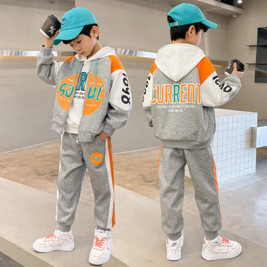 Autumn Children Boy Clothes Set Kid Letter Printed Zip Baseball Jacket Coat and Pants 2pcs Suit Teenage Long Sleeve Tracksuits