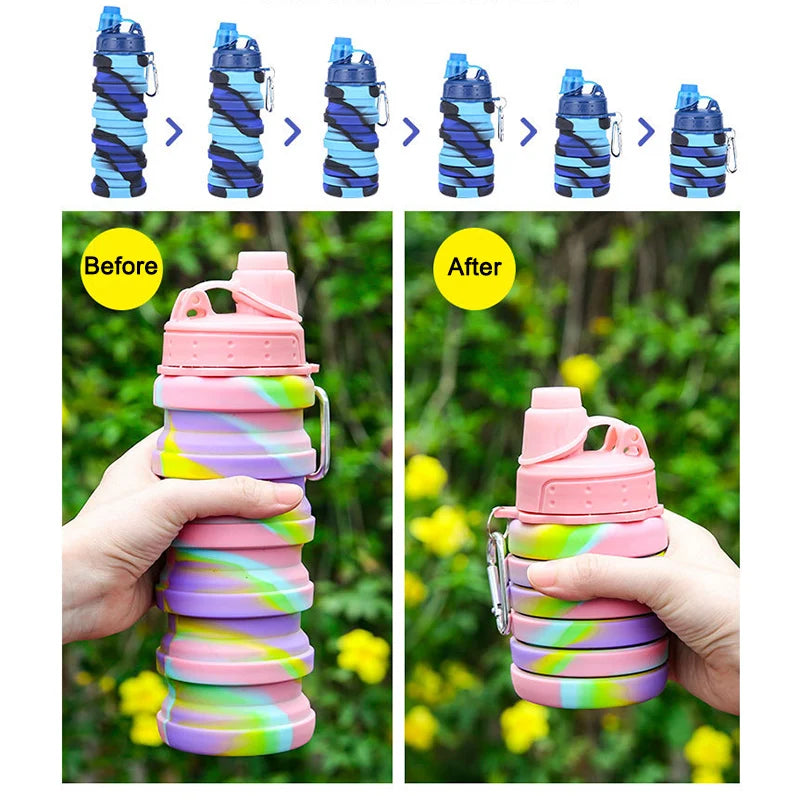 500ML Fitness Sports Water Bottle Silicone Collapsible Drinking Cup Outdoor Travel Climbing Bicycle Bottle Camouflage Kettle