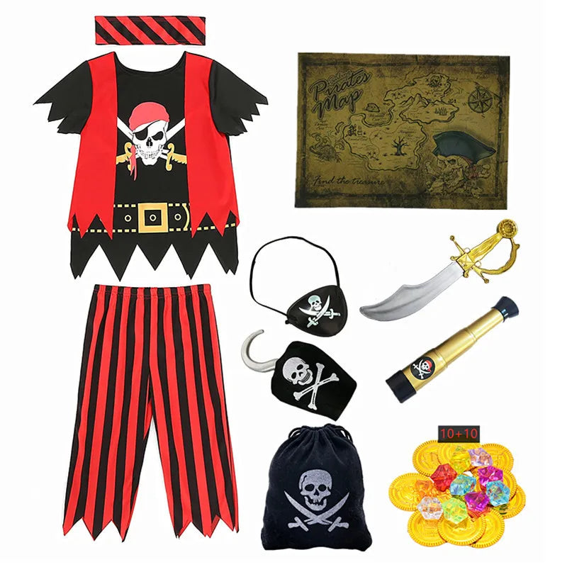 Kids Pirate Costume Captain Jack Pirate Toy Halloween Dress Up Set Kid Adventure Robbery Costume Toy Accessories Gift