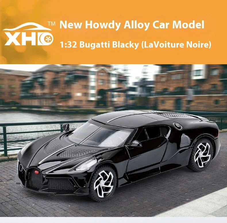 1:32 Bugatti La Voiture Noire Sports Car Alloy Diecast Simulation Metal Model Sound & Light Pull Back Toy Collection Kids Toys