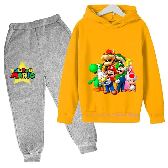 Baby Boys Clothes Super Mario Bros Hoodie Sets Kids Spring Autumn Girls Casual Hoodies+pants 2pcs Set for Children Boys Suit