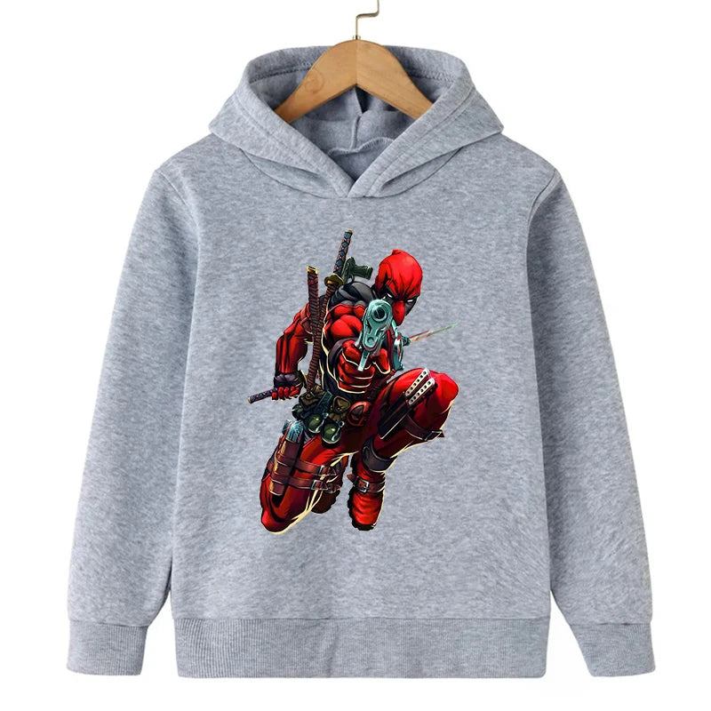 New Kids Spring Autumn Deadpool Hoodies Fashion Cartoon Printing Baby Boys Clothes Boys Casual Tops Sweatshirts 2-14Years Old