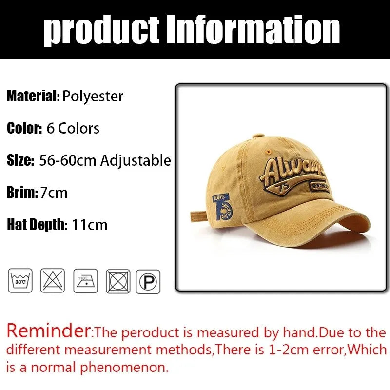 Fashion Outdoor Sports Cotton Baseball Cap For Women Casual Retro Embroidery Mens Cap Hip Hop Rebound Cap Snapback Hat