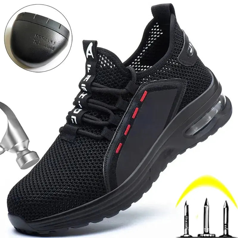 Work Shoes Hollow Breathable Steel Toe Boots Lightweight Safety Work Shoes Anti-slippery For Men Women Male Work Sneaker