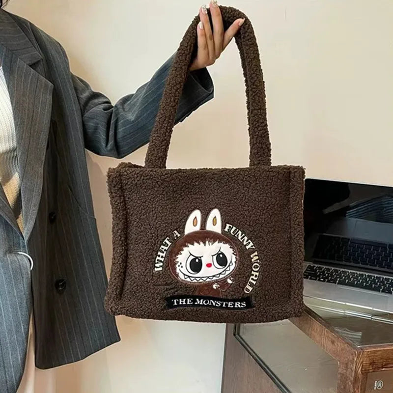 The Monsters Shoulder Bag Cartoon Large Capacity Handbag Labubu Plush Toy Bag Student Crossbody Bags Outdoor Travel Use FJ04A