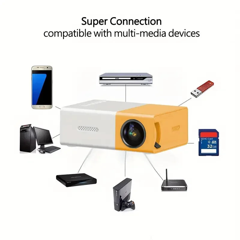 YG300 Home HD mini projector with USB and SD memory home theater enhances your movie, TV and game experience for outdoor camping