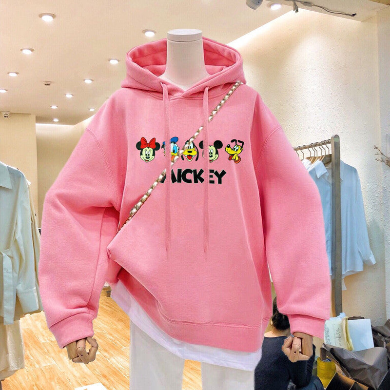 Disney Fall Sweatshirt Women's Hooded Loose Cartoon Mickey Print Student Jacket  Aesthetic  Hoodies Women