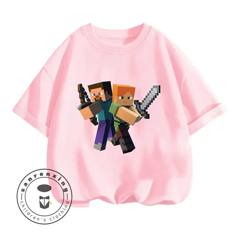 Minecraft T-shirt Summer Children Clothes Kids Tops Toddler Round Neck Short-sleeved Cartoon Shirt Top