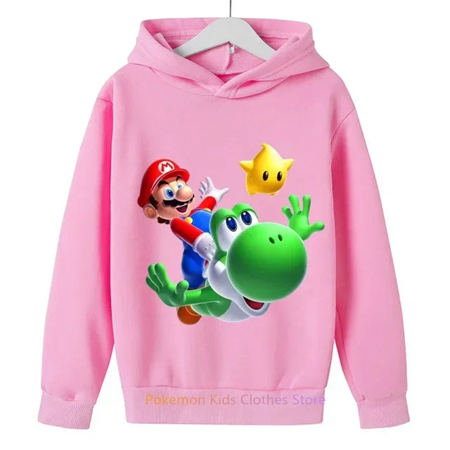 New Children's Wear Boys and Girls Cartoon Super Mario Print Spring and Autumn Children's Hoodie Mario Brothers Game Sweatshirt