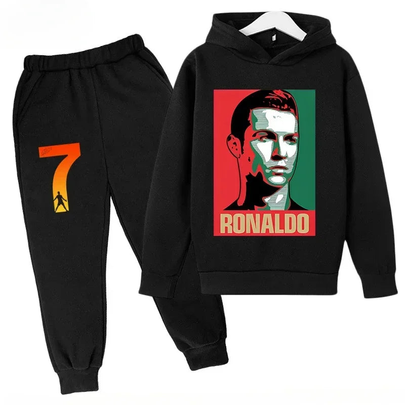 Children's Sports Hoodie Set Sweatshirt Pants 2-piece Set for Boy and Girl Ronaldo Avatar Printed Kid Clothes Baby Set Sportsuit