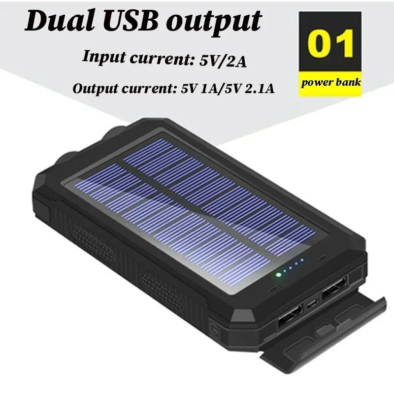 200000mAh Solar Power Bank Outdoor Wild Fishing Camping Large Capacity Backup Power Portable Waterproof Supply Rapid Charging