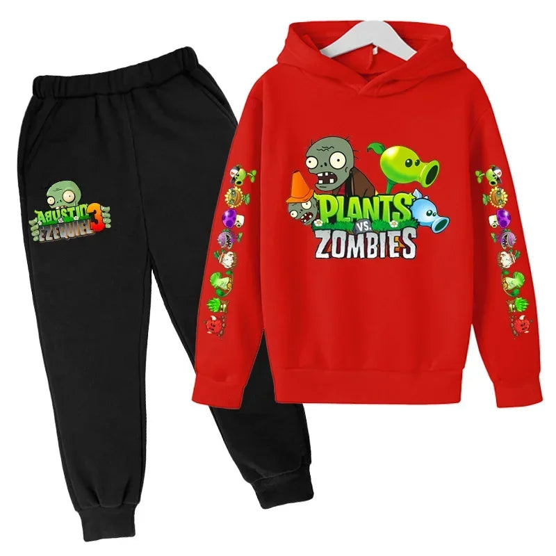 New Cartoon Plants Vs. Zombie Clothing Spring and Autumn Boys Girls Clothes Long-Sleeved Suit Kids Sportswear Hoodie Costume Set