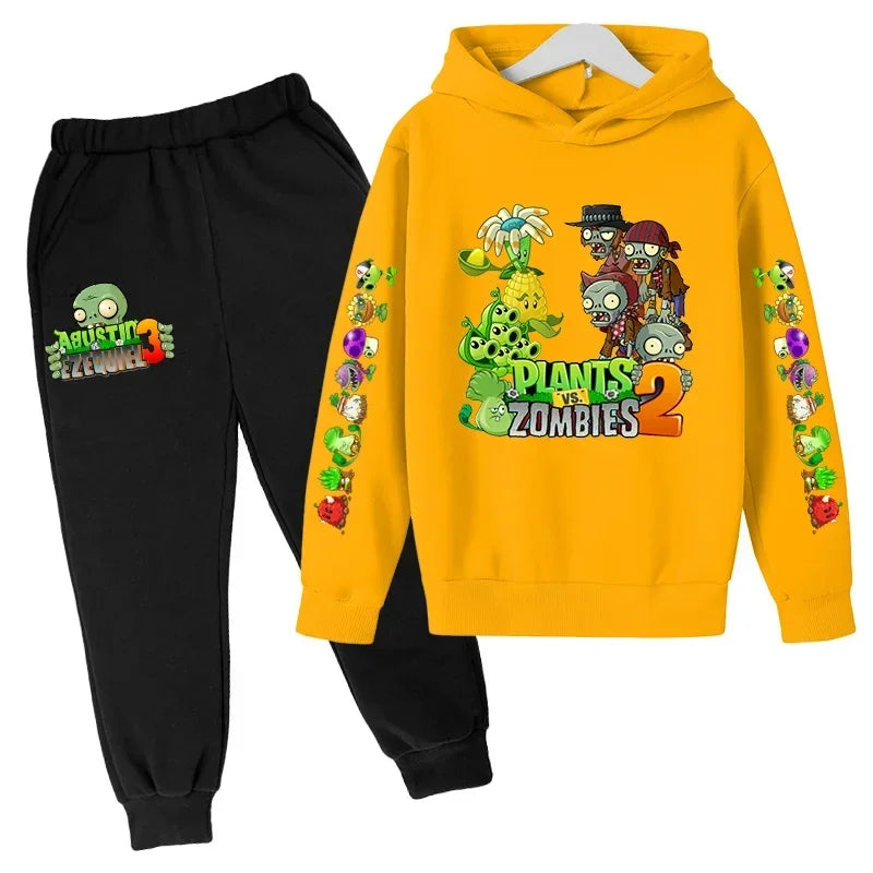 New Cartoon Plants Vs. Zombie Clothing Spring and Autumn Boys Girls Clothes Long-Sleeved Suit Kids Sportswear Hoodie Costume Set