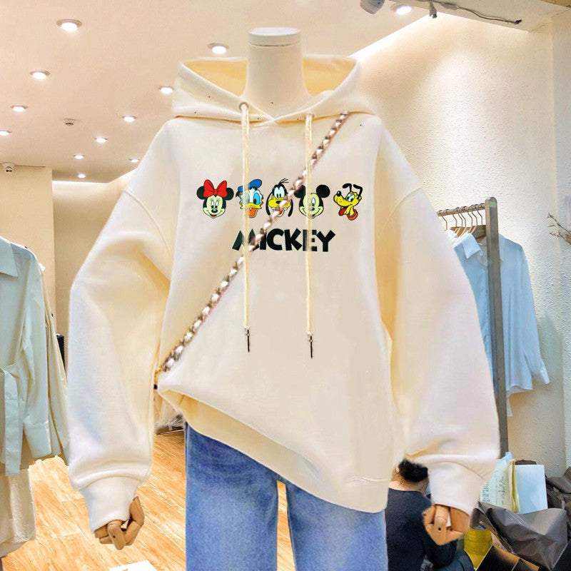 Disney Fall Sweatshirt Women's Hooded Loose Cartoon Mickey Print Student Jacket  Aesthetic  Hoodies Women