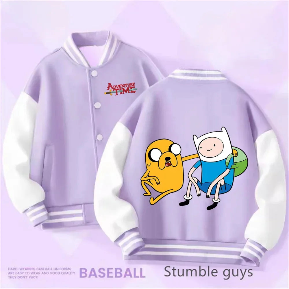 Adventure Time Kids Cotton Jacket Suit Kuromi Melody Overcoat Pants Autumn Child Loose Sports Baseball Uniform Clothes Gift