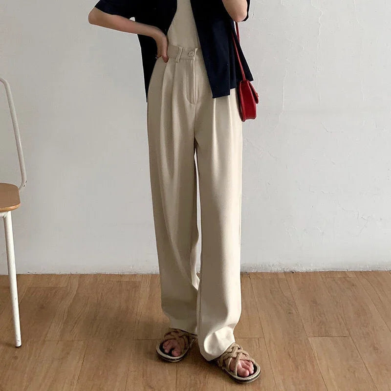 High Waist Women Suit Pants Fall Straight Office Ladies Korean Fashion Trousers Casual Button Loose Female Black Pants New 2024